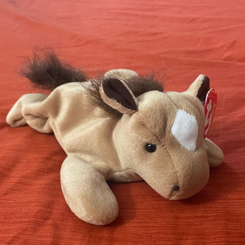 Ty Plush Horse “Derby” with White Forehead Patch and Dark Brown Mane